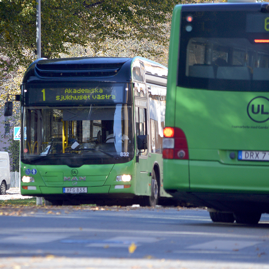 Busstrafik med miljövänliga gröna stadsbussar